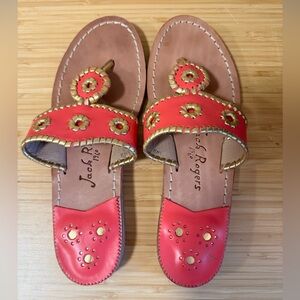 Jack Rogers Coral and Gold Sandals Size 8